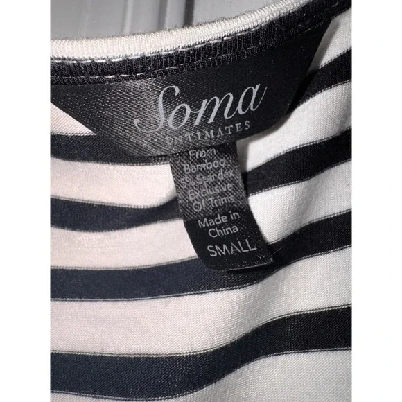 Soma Intimates Black White Stripe Wrap Dress Bamboo Spandex Knit Medium - Picture 4 of 7